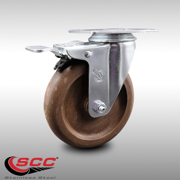 5 Inch SS High Temp Glass Filled Nylon Top Plate Caster with Total Lock Brake